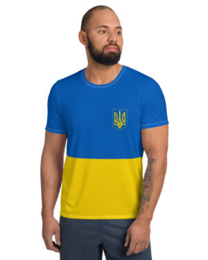 T-shirt med Ukraines flags farver og våbenskjold